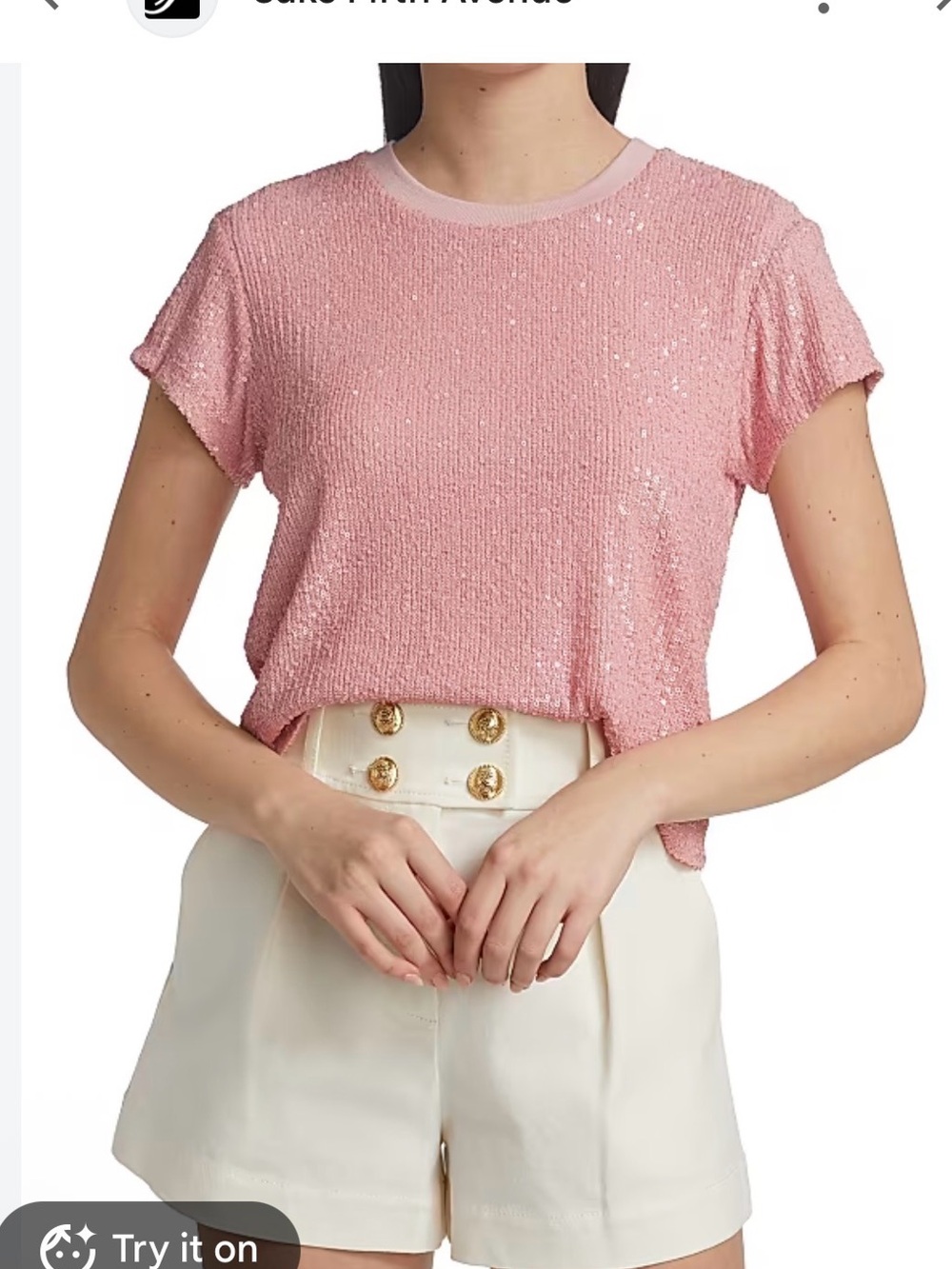 Giorgio Armani Soft Pink Sequin Short-Sleeve Tee